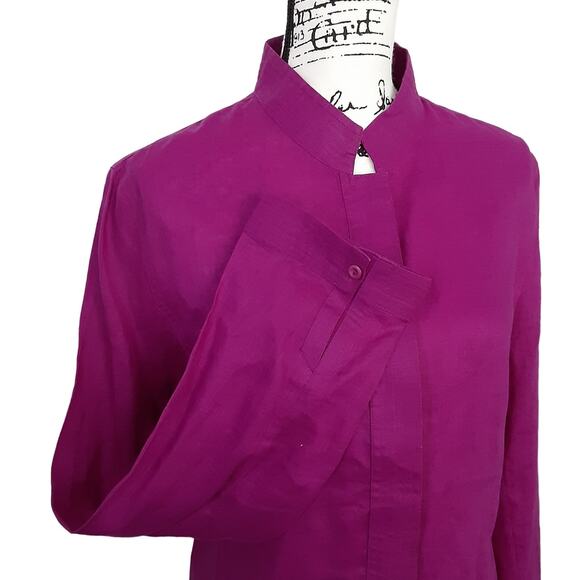 Vintage 90s 100% Linen Button Front Jacket Magenta Purple Womens 14 Quiet Luxury - Picture 2 of 10